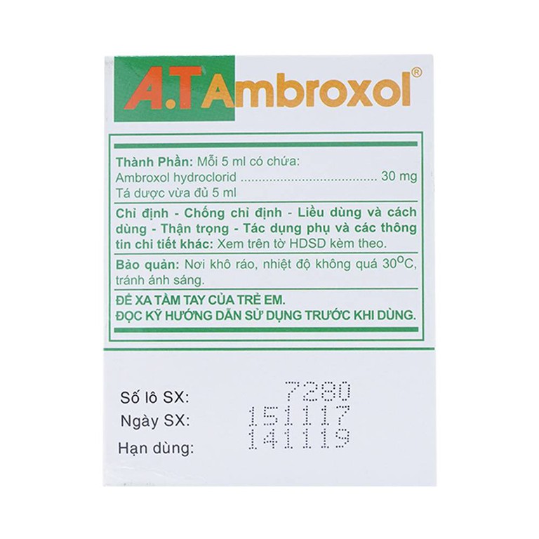 Dung dịch uống A.T Ambroxol 30mg An Thiên làm loãng nhầy trong bệnh viêm phế quản, hen phế quản (30 ống x 5ml)