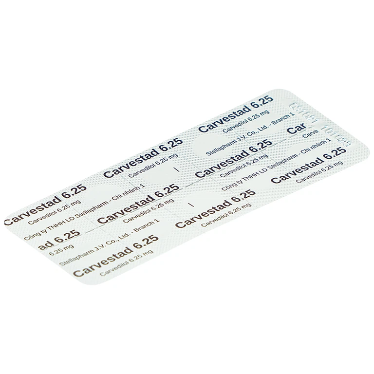 Thuốc Carvestad 6.25 Stella điều trị tăng huyết áp, đau thắt ngực (3 vỉ x 10 viên)