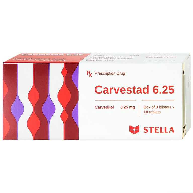 Thuốc Carvestad 6.25 Stella điều trị tăng huyết áp, đau thắt ngực (3 vỉ x 10 viên)