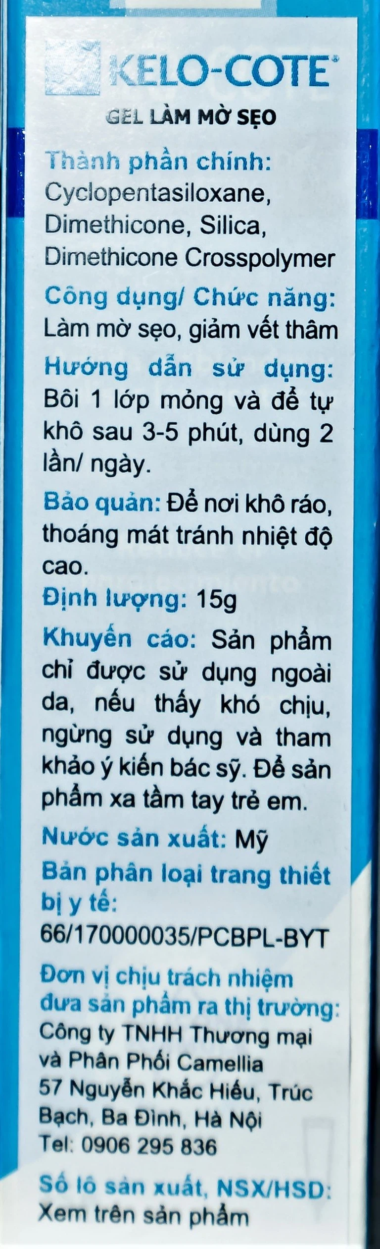 Gel Kelo-Cote Alliance hỗ trợ làm mờ sẹo, giảm vết thâm (15g)