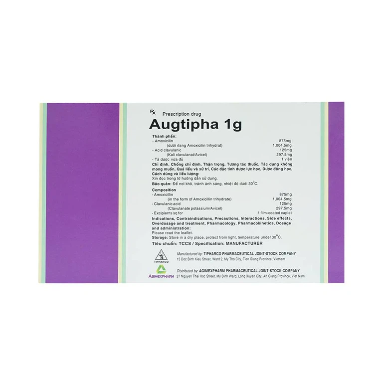 Thuốc Augtipha 1g Tipharco điều trị nhiễm khuẩn (2 vỉ x 10 viên) 