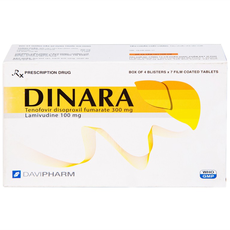 Thuốc Dinara Davipharm điều trị bệnh viêm gan siêu vi B mạn tính (4 vỉ x 7 viên)