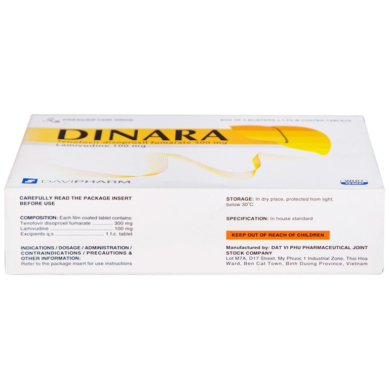 Thuốc Dinara Davipharm điều trị bệnh viêm gan siêu vi B mạn tính (4 vỉ x 7 viên)