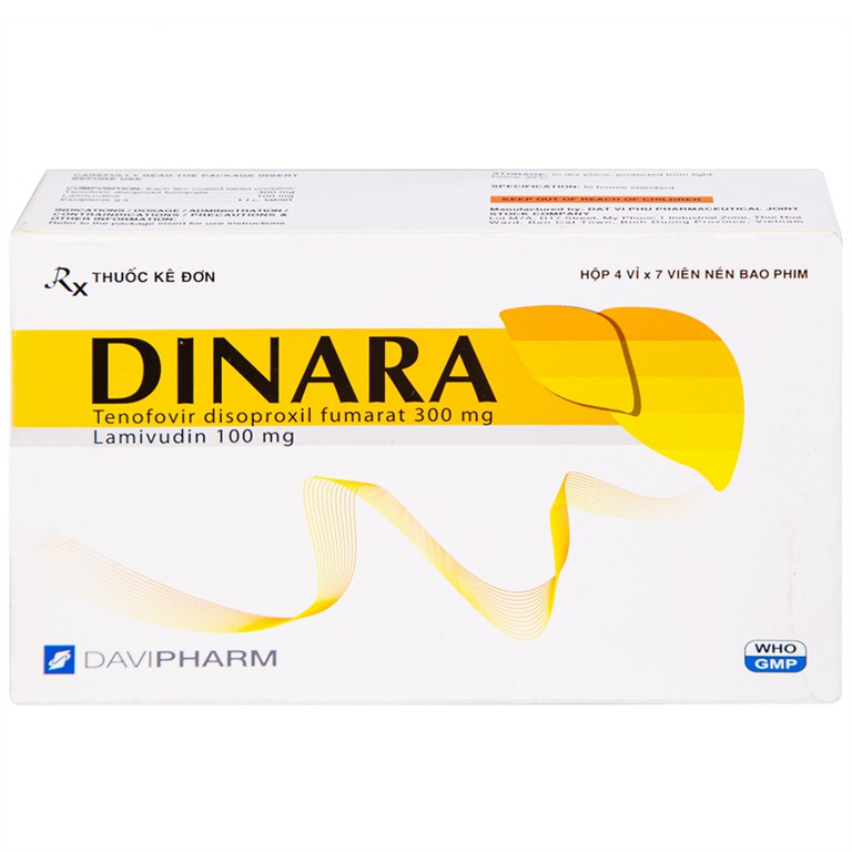 Thuốc Dinara Davipharm điều trị bệnh viêm gan siêu vi B mạn tính (4 vỉ x 7 viên)