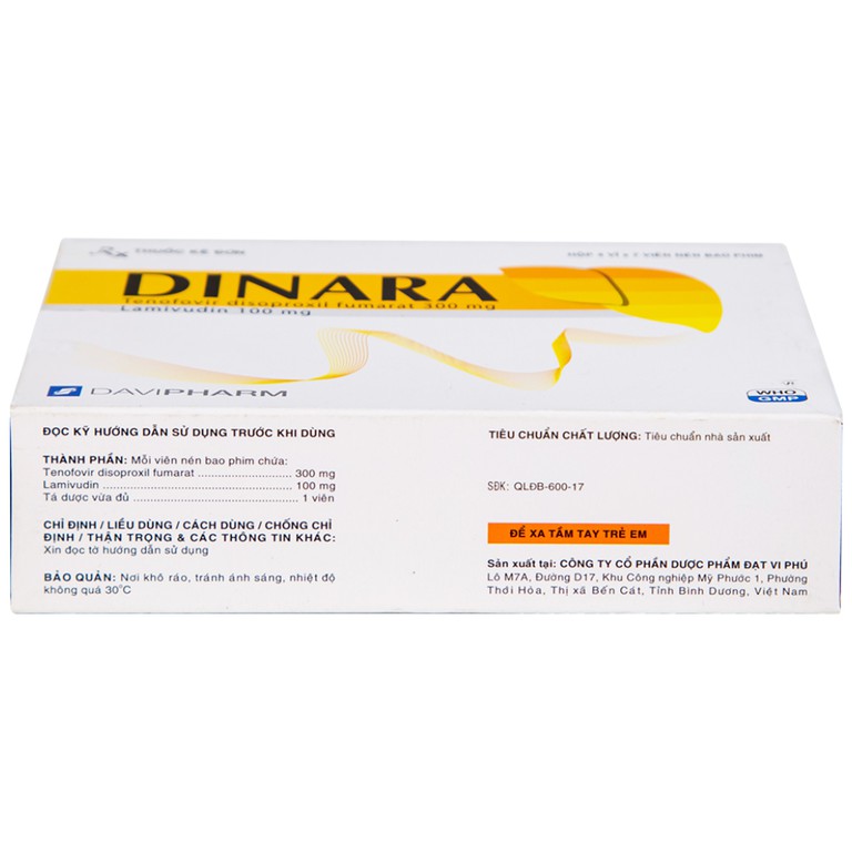 Thuốc Dinara Davipharm điều trị bệnh viêm gan siêu vi B mạn tính (4 vỉ x 7 viên)