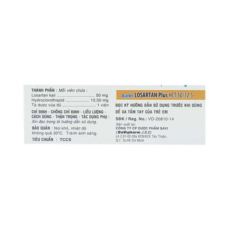 Thuốc Losartan Plus HCT 50/12.5 Savi Pharm điều trị tăng huyết áp (3 vỉ x 10 viên)