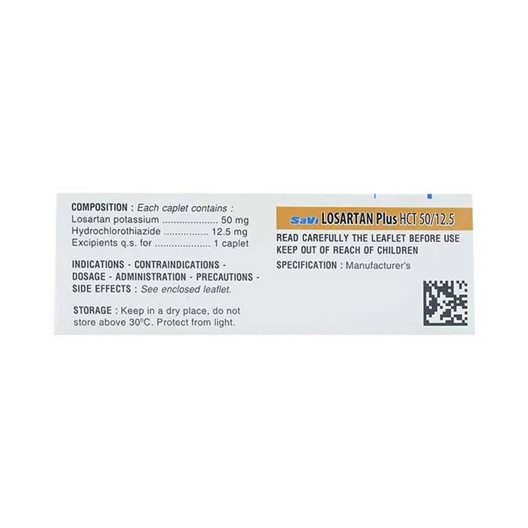 Thuốc Losartan Plus HCT 50/12.5 Savi Pharm điều trị tăng huyết áp (3 vỉ x 10 viên)