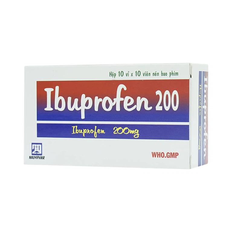 Thuốc Ibuprofen 200 Nadyphar giảm đau, kháng viêm thống kinh, nhức đầu, đau răng, viêm khớp (10 vỉ x 10 viên)