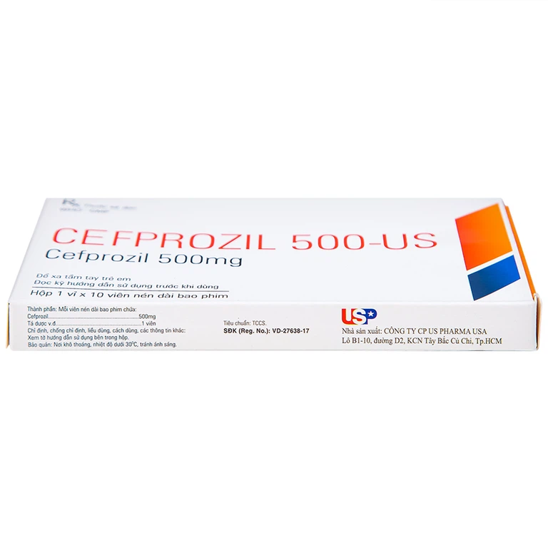Thuốc Cefprozil 500-US điều trị nhiễm khuẩn (1 vỉ x 10 viên)