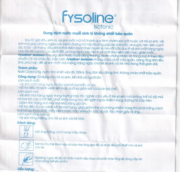 Dung dịch nước muối sinh lý không chất bảo quản Fysoline Gifrer làm sạch mắt, mũi (40 ống)