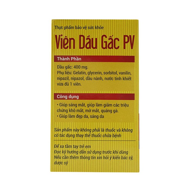 Viên Dầu Gấc PV hỗ trợ giúp làm sáng mắt, giảm khô mắt, mờ mắt, quáng gà (100 viên)