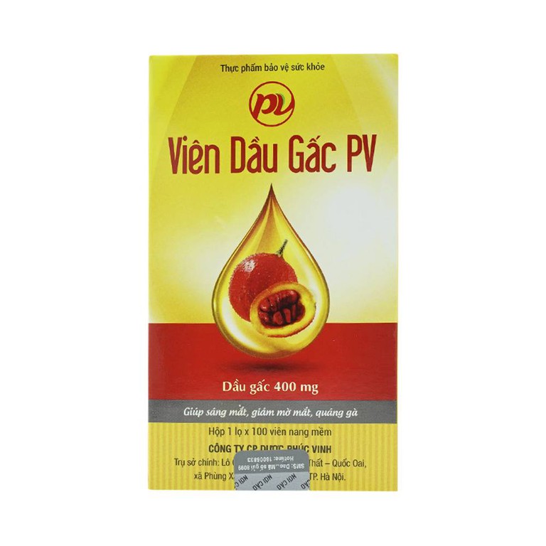 Viên Dầu Gấc PV hỗ trợ giúp làm sáng mắt, giảm khô mắt, mờ mắt, quáng gà (100 viên)