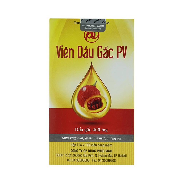 Viên Dầu Gấc PV hỗ trợ giúp làm sáng mắt, giảm khô mắt, mờ mắt, quáng gà (100 viên)