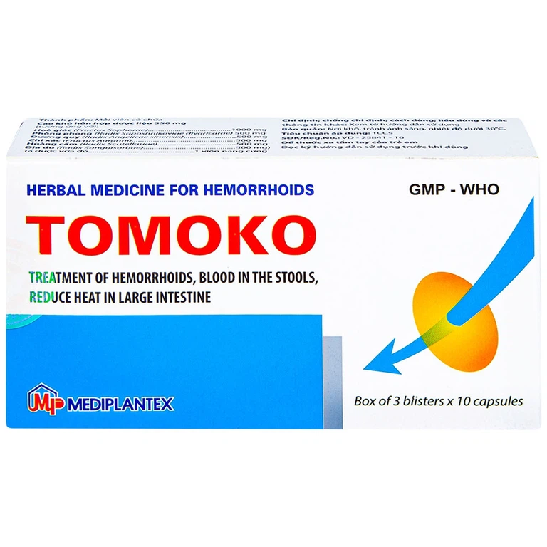 Thuốc  Tomoko Mediplantex điều trị trĩ, đi ngoài ra máu, đại tràng táo nhiệt (3 vỉ x 10 viên)