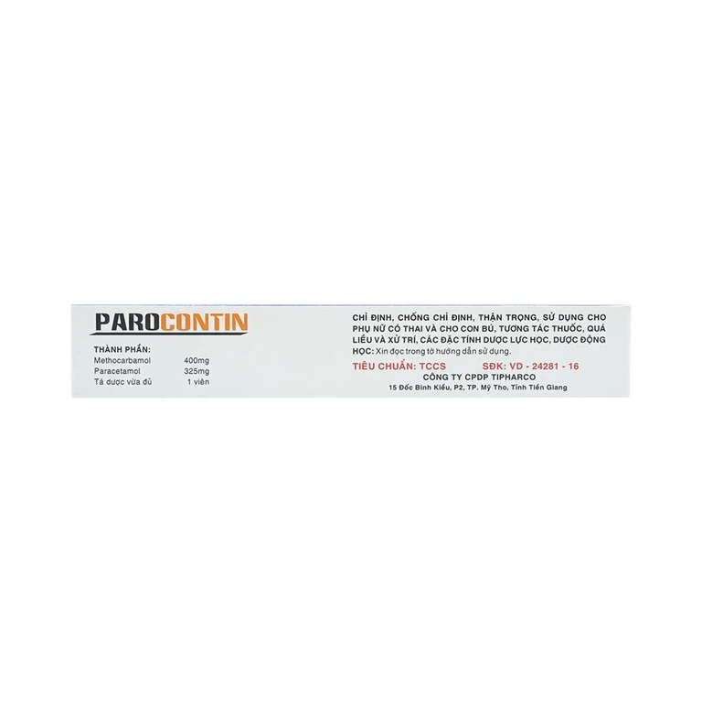 Viên nén Parocontin Tipharco giảm đau co thắt cơ xương, đau căng cơ, bong gân (3 vỉ x 10 viên)