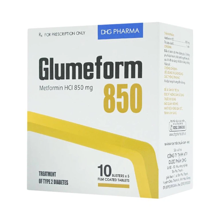Thuốc Glumeform 850 DHG điều trị bệnh đái tháo đường típ 2 (10 vỉ x 5 viên)