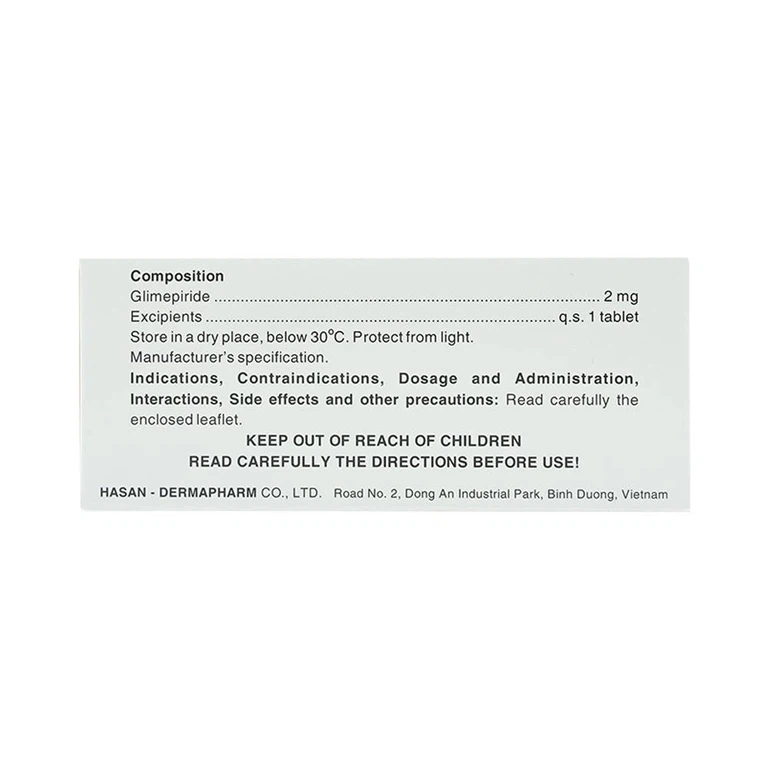 Viên nén Miaryl 2mg Hasan điều trị đái tháo đường típ 2 (10 vỉ x 10 viên)