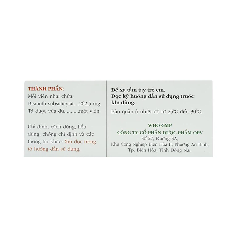 Viên nhai Ulcersep 262.5mg OPV giảm khó chịu ở dạ dày, chống tiêu chảy (10 vỉ x 10 viên)
