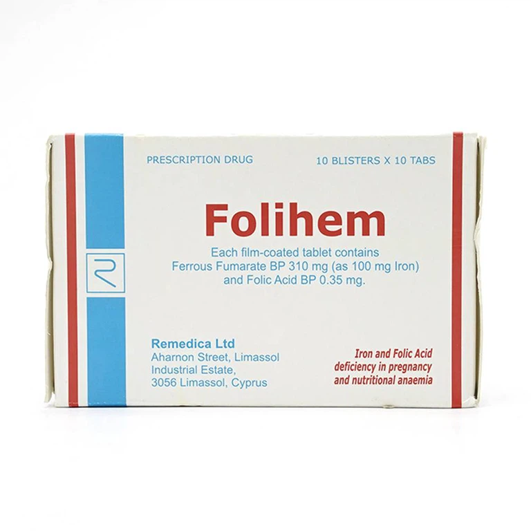 Thuốc Folihem Remedica phòng ngừa thiếu máu do thiếu sắt và acid folic trong thai kỳ (10 vỉ x 10 viên)