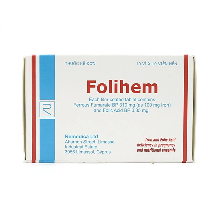Thuốc Folihem Remedica phòng ngừa thiếu máu do thiếu sắt và acid folic trong thai kỳ (10 vỉ x 10 viên)