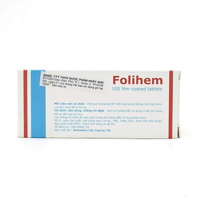 Thuốc Folihem Remedica phòng ngừa thiếu máu do thiếu sắt và acid folic trong thai kỳ (10 vỉ x 10 viên)