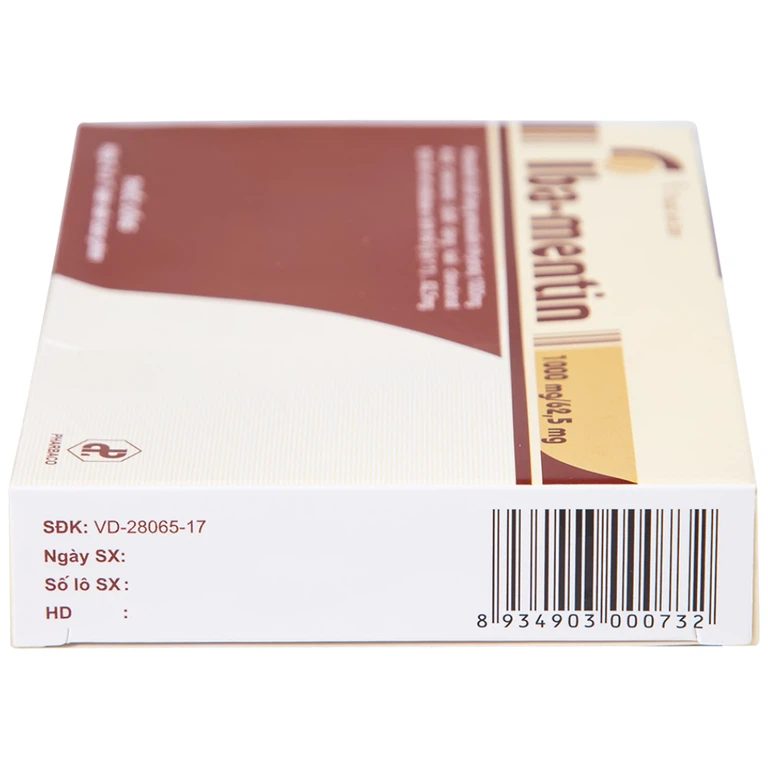 Thuốc Iba-Mentin 1000mg/62.5mg Pharbaco điều trị viêm Amidan, viêm xoang, viêm phế quản (2 vỉ x 7 viên)