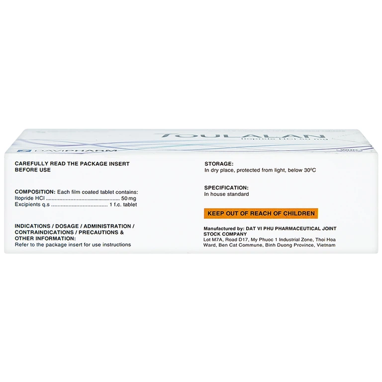 Thuốc Toulalan Davipharm điều trị triệu chứng về dạ dày (6 vỉ x 10 viên)