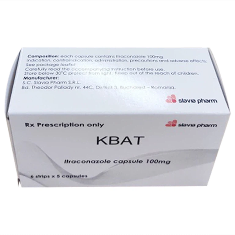 Thuốc Kbat 100mg Slavia điều trị nấm Candida ở miệng, họng, âm hộ, âm đạo, lang ben (6 vỉ x 5 viên) 