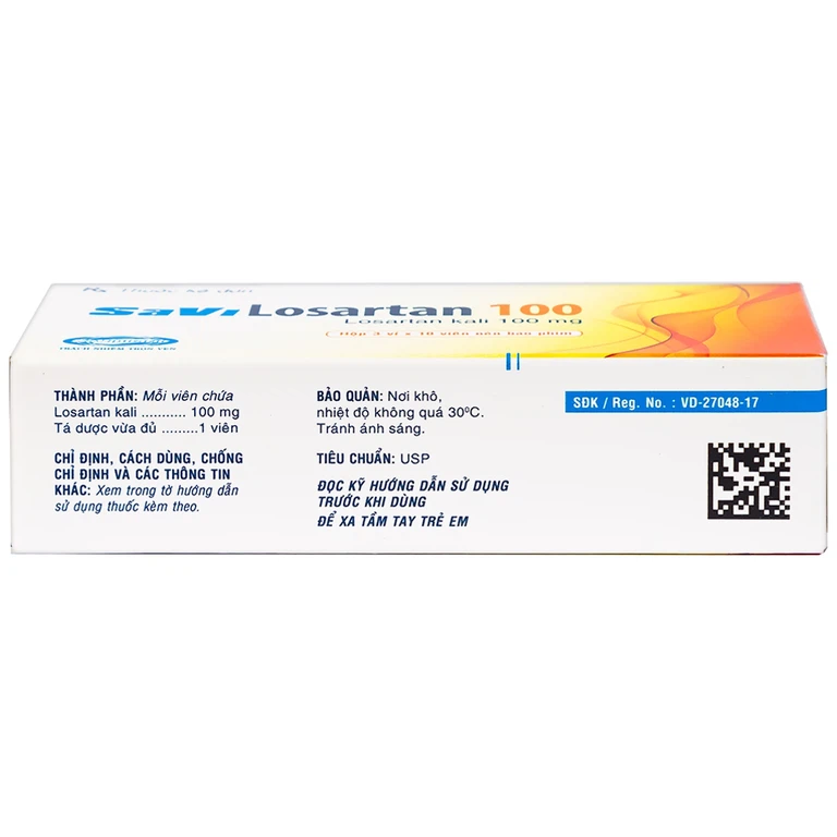 Thuốc Savi Losartan 100 điều trị tăng huyết áp (3 vỉ x 10 viên)