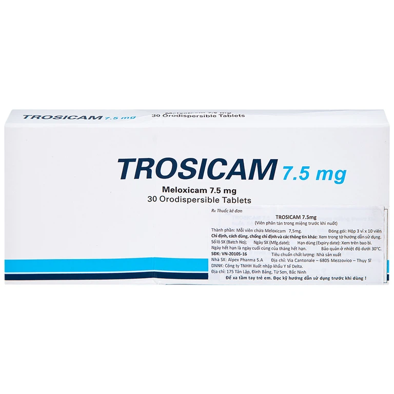 Thuốc Trosicam 7.5mg Alpex Pharma điều trị viêm đau xương khớp (3 vỉ x 10 viên)