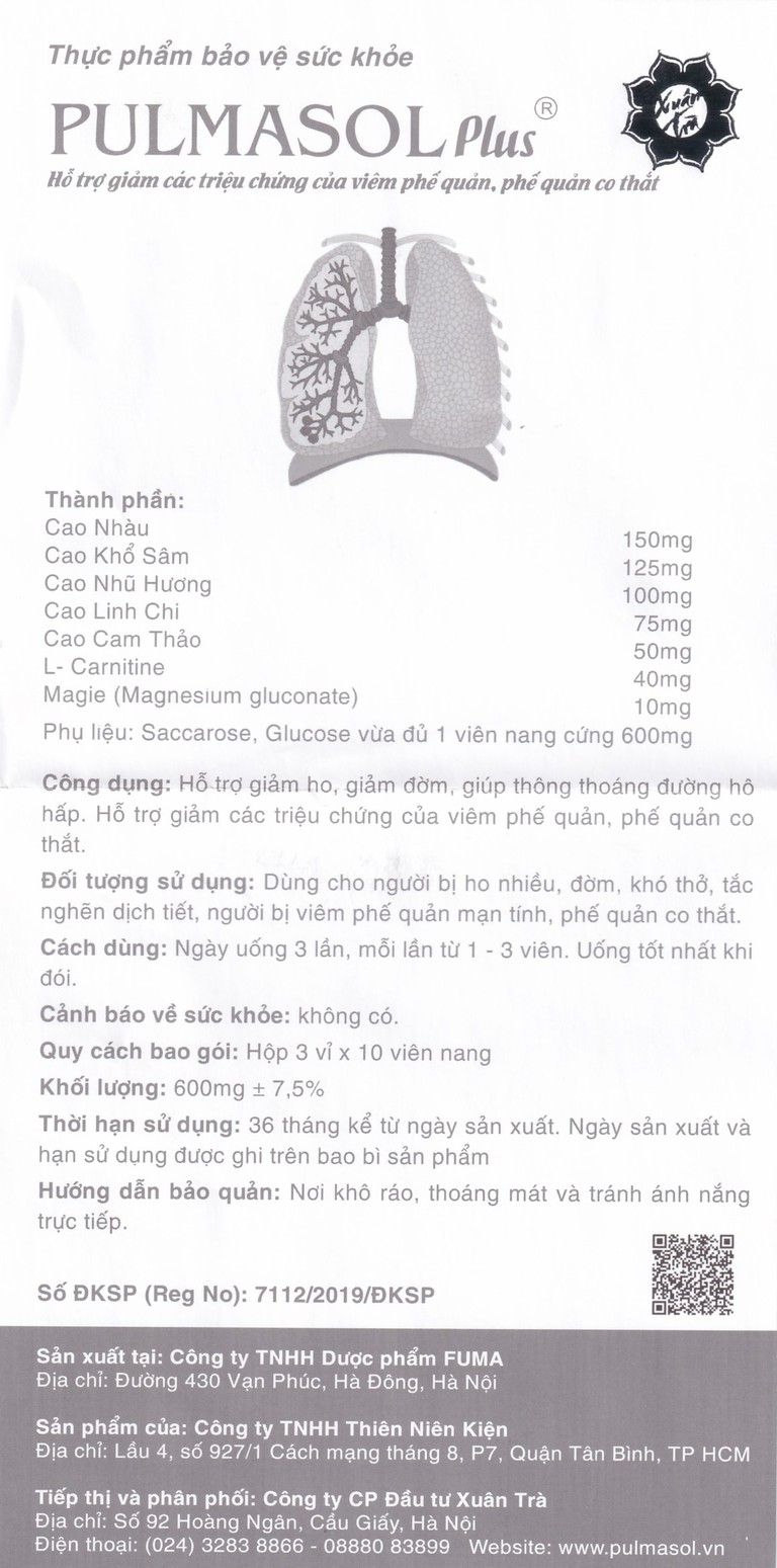 Viên uống Pulmasol Fuma hỗ trợ cải thiện chức năng hô hấp (3 vỉ x 10 viên)