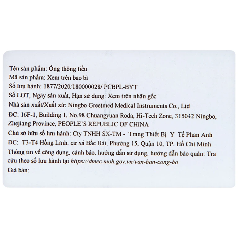 Ống thông tiểu 18 Greetmed (10 dây)