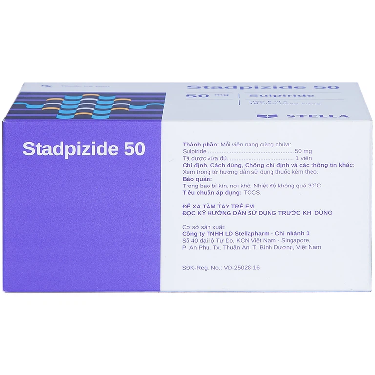 Thuốc Stadpizide 50 Stella điều trị triệu chứng ngắn ngày lo âu, tâm thần phân liệt (5 vỉ x 10 viên) 
