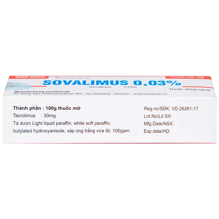 Thuốc mỡ Sovalimus 0.03% Hadiphar điều trị viêm da (10g)