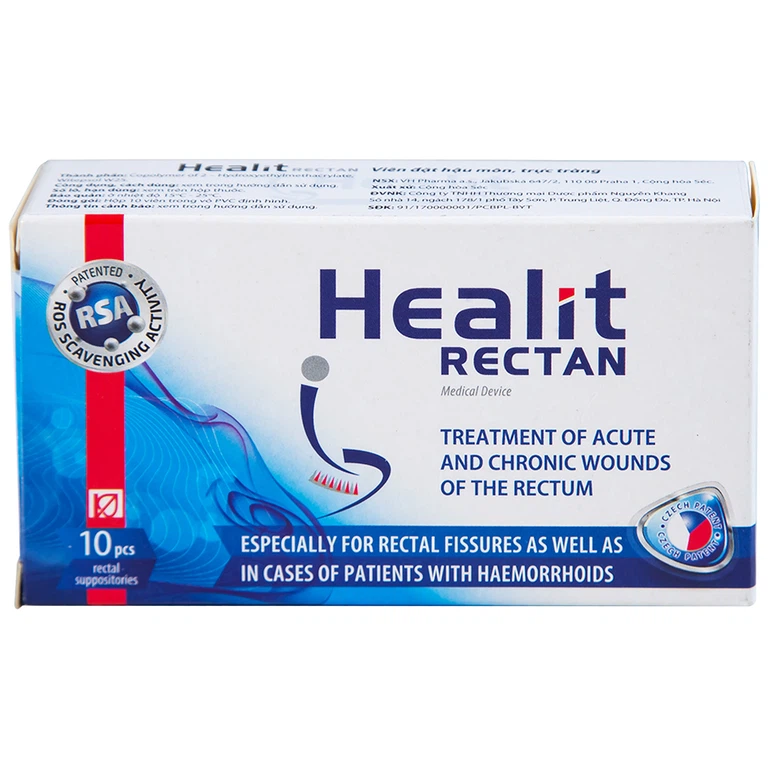 Viên đạn đặt hậu môn, trực tràng Healit Rectan VHPharma thúc đẩy nhanh quá trình lành vết thương (10 viên)