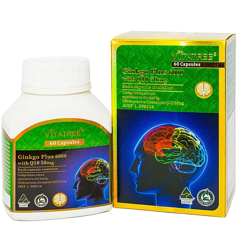Viên uống Ginkgo Plus 6000 With Q10 50mg Vitatree hỗ trợ cải thiện trí nhớ (60 viên)