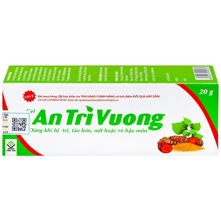 Gel An Trĩ Vương Vinh Gia dùng khi bị trĩ, táo bón, nứt hoặc rò hậu môn (20g)