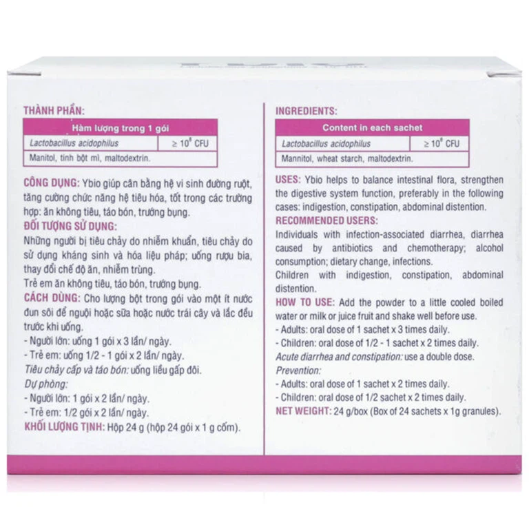 Cốm Ybio DHG Pharma cân bằng hệ vi sinh đường ruột, tăng cường chức năng hệ tiêu hóa (24 gói)