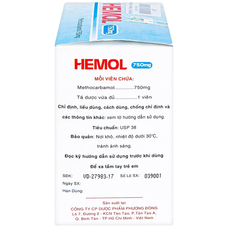 Thuốc Hemol 750mg Phương Đông điều trị ngắn hạn rối loạn cơ xương cấp (10 vỉ x 10 viên)