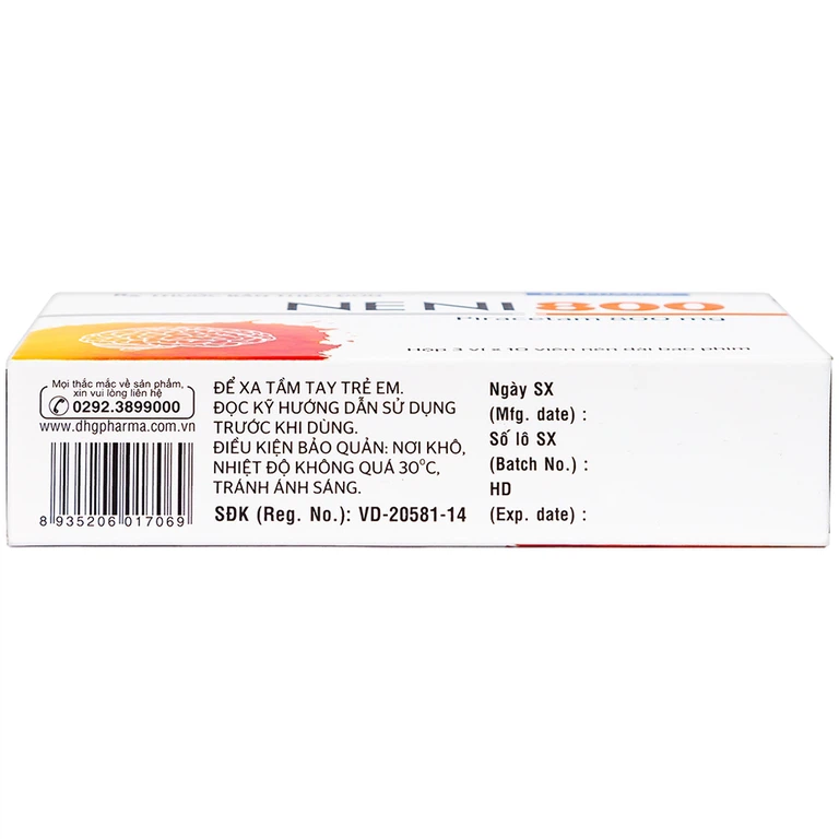 Viên nén Neni 800 DHG điều trị triệu chứng chóng mặt, nhức đầu, mê sảng nặng (3 vỉ x 10 viên)