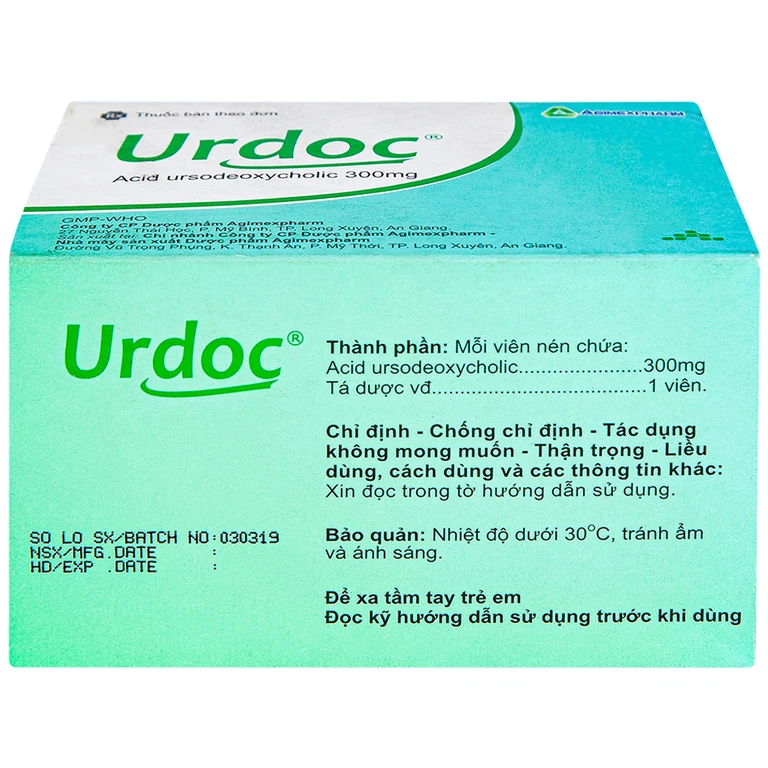 Thuốc Urdoc 300mg Agimexpharm viêm túi mật mạn, viêm đường mật (8 vỉ x 10 viên)