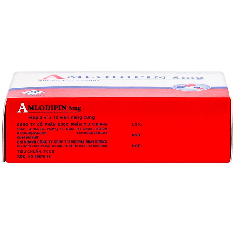 Thuốc Amlodipin 5mg Vidipha điều trị tăng huyết áp, đau thắt ngực (3 vỉ x 10 viên)