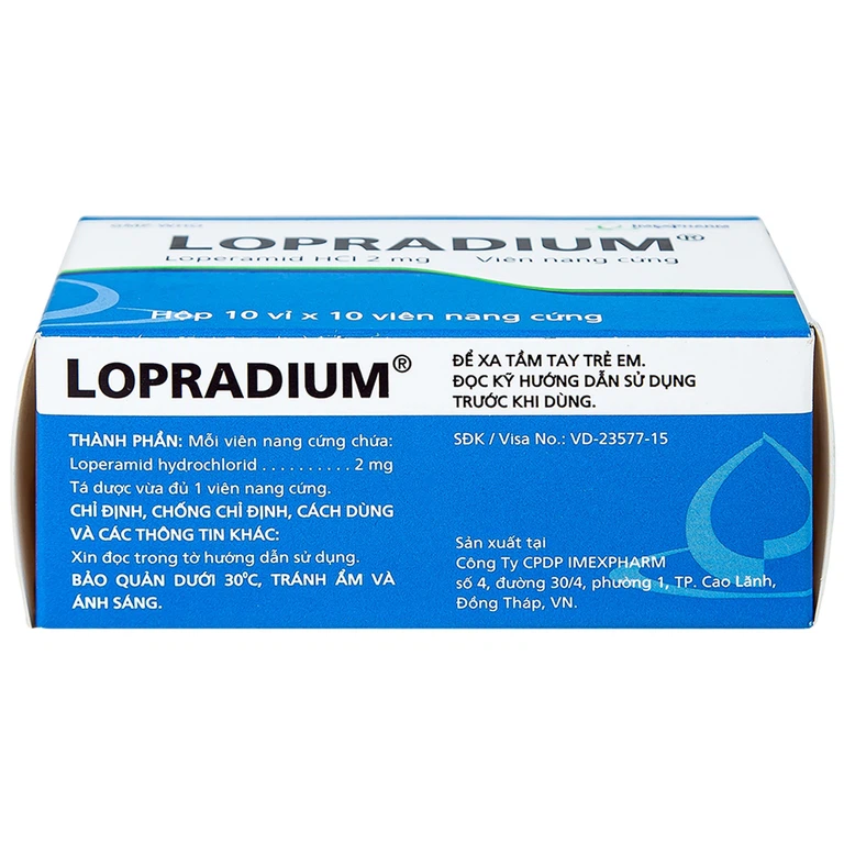 Viên nang cứng Lopradium 2mg Imexpharm điều trị tiêu chảy cấp, bù nước và chất điện giải (10 vỉ x 10 viên) 