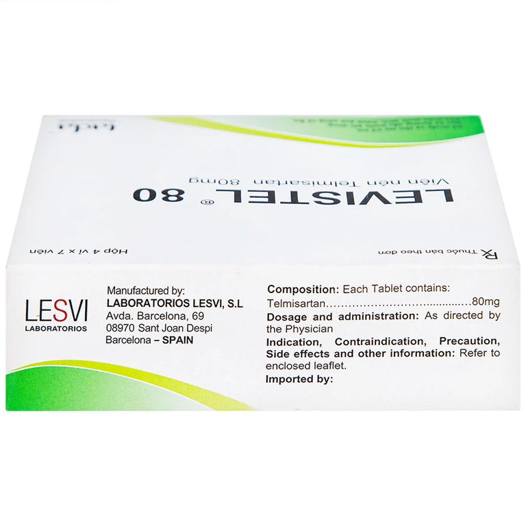 Viên nén Levistel 80 Tada Pharma điều trị tăng huyết áp, suy tim (4 vỉ x 7 viên)