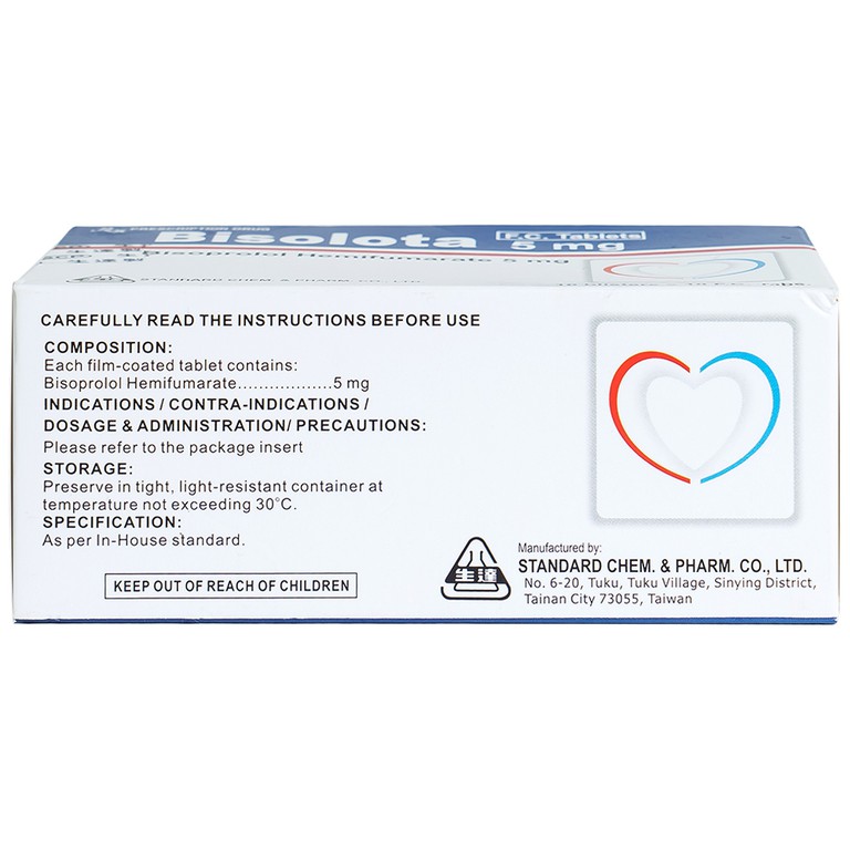 Thuốc Bisolota 5mg điều trị cao huyết áp (10 vỉ x 10 viên)