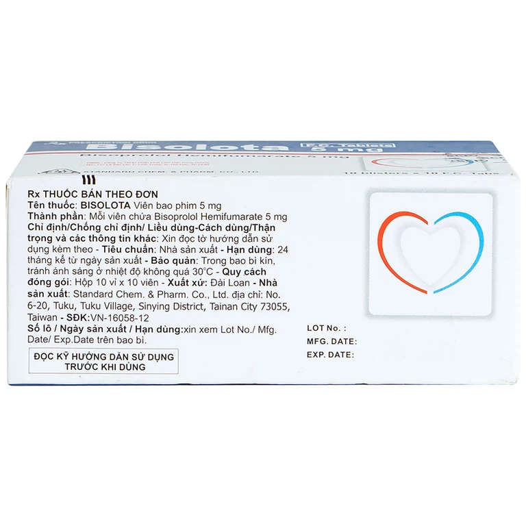 Thuốc Bisolota 5mg điều trị cao huyết áp (10 vỉ x 10 viên)