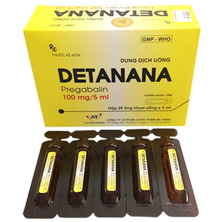 Dung dịch uống Detanana 100mg/5ml An Thiên điều trị động kinh cục bộ, rối loạn lo âu lan toả (20 ống x 5ml)