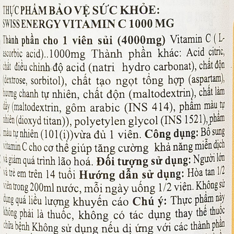 Viên sủi Vitamin C 1000mg Swiss Energy tăng cường khả năng miễn dịch và giảm quá trình lão hóa (20 viên)