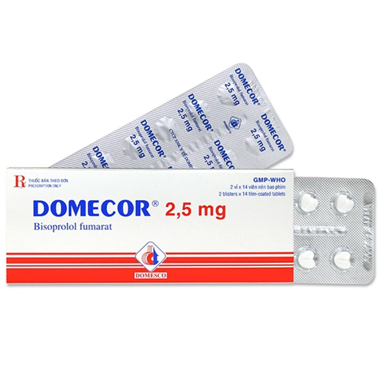 Thuốc Domecor 2.5mg Domesco điều trị tăng huyết áp, đau thắt ngực, suy tim mạn tính ổn định (2 vỉ x 14 viên)