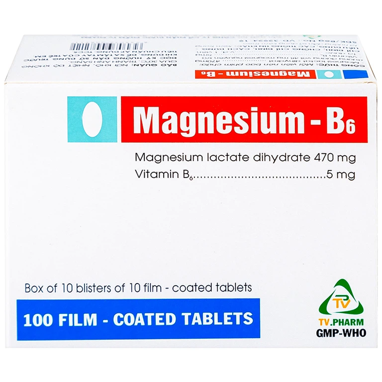 Thuốc Magnesium - B6 TV.Pharm giảm các triệu chứng thiếu hụt magnesi, nôn mửa, khó chịu (10 vỉ x 10 viên)